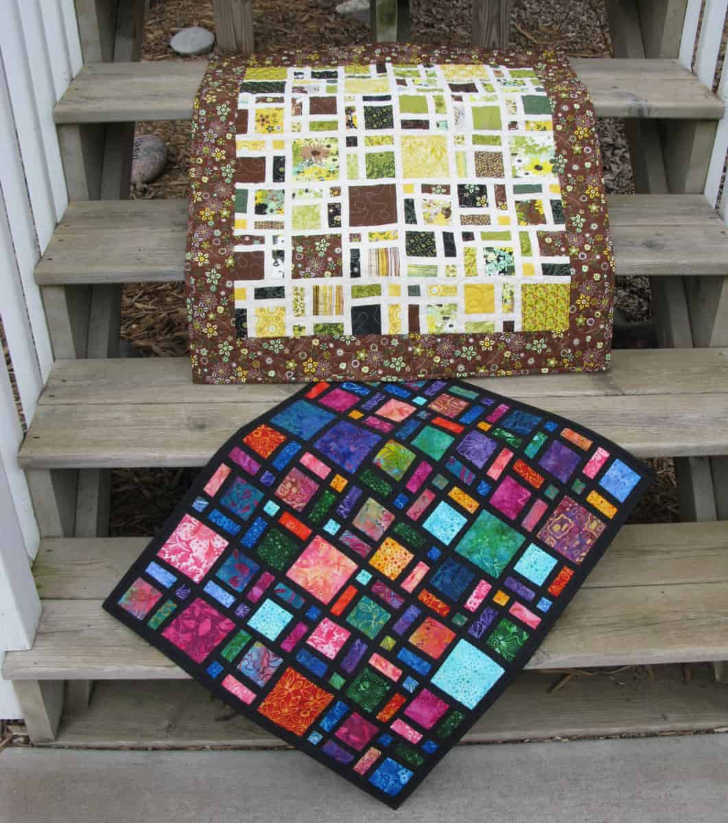 two mini scattered quilts on steps