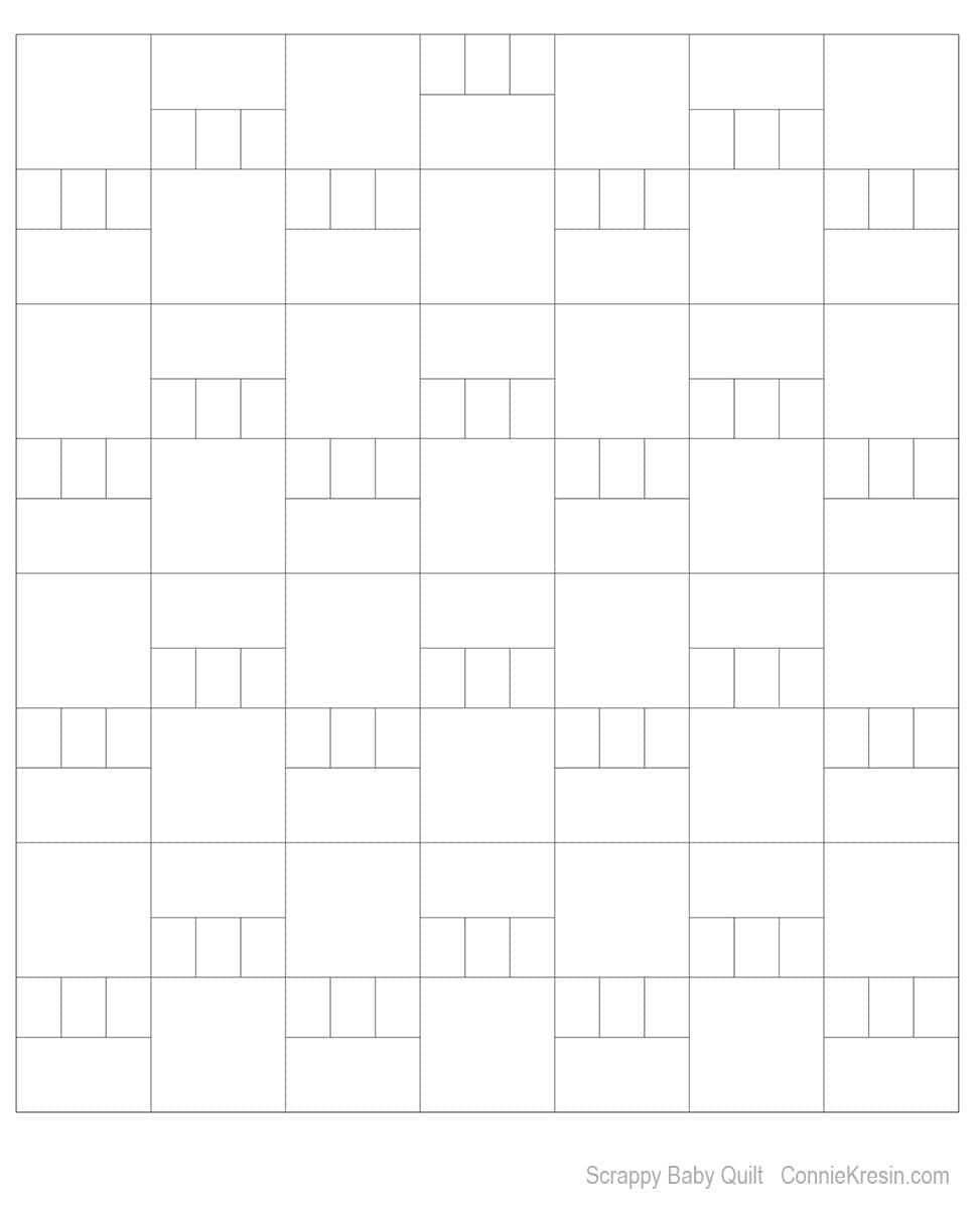 Diagram of the quilt layout for the Scrappy Baby quilt