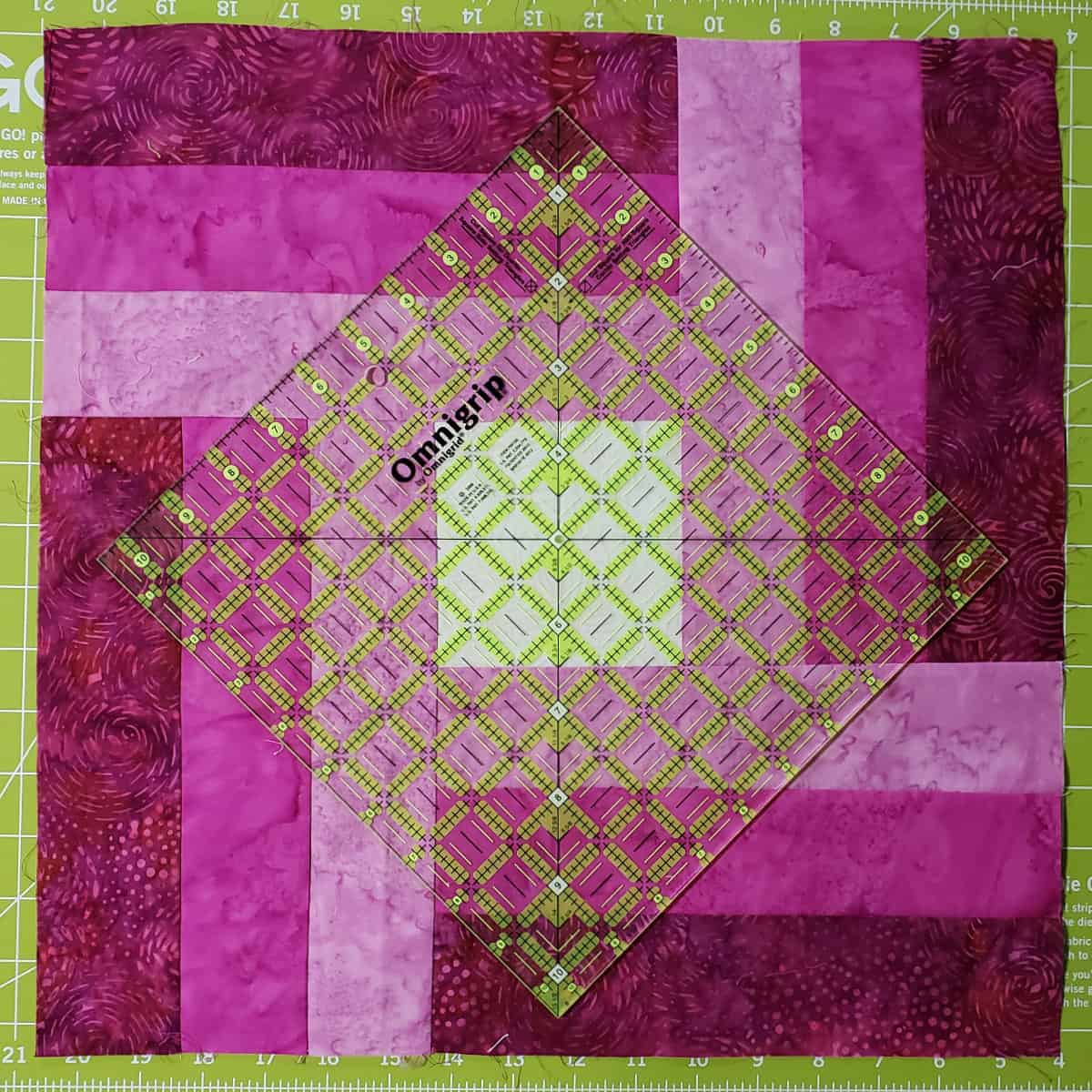 Place a square ruler on the quilt block