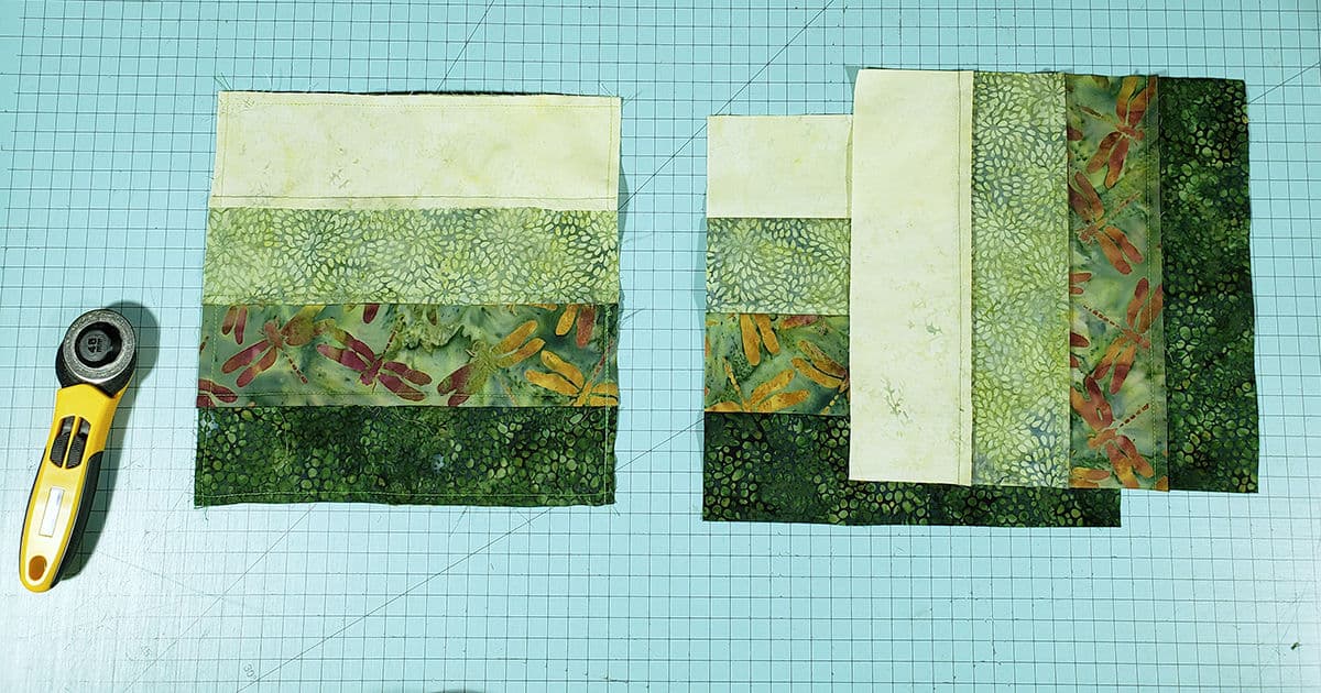 sew the green strip quilt blocks together