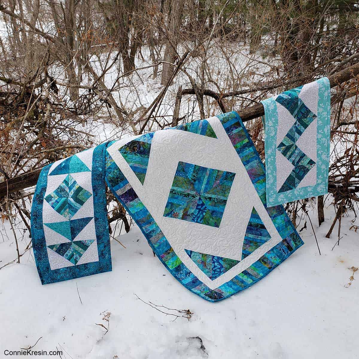 Teal String table runners by the woods
