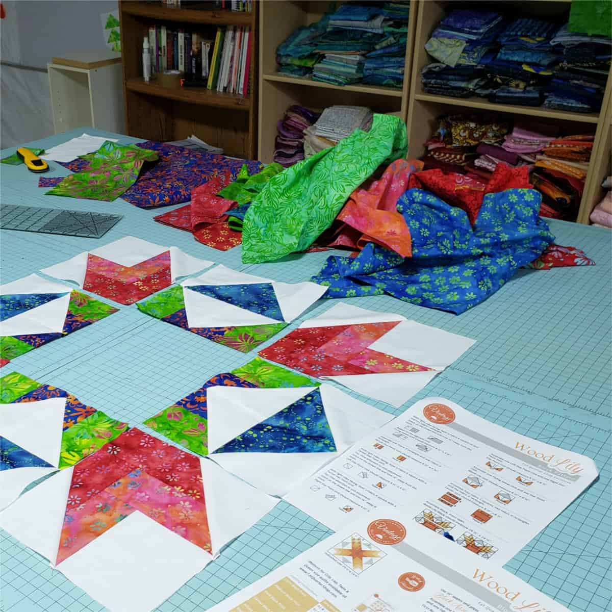 Piecing the Wood Lily block