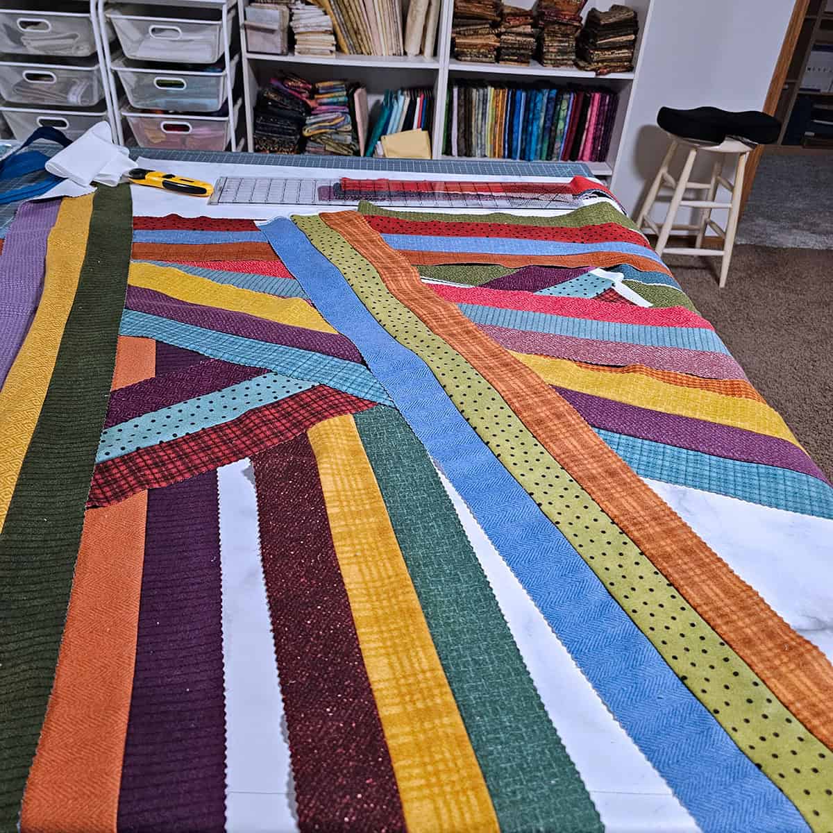 Sewing the strips together
