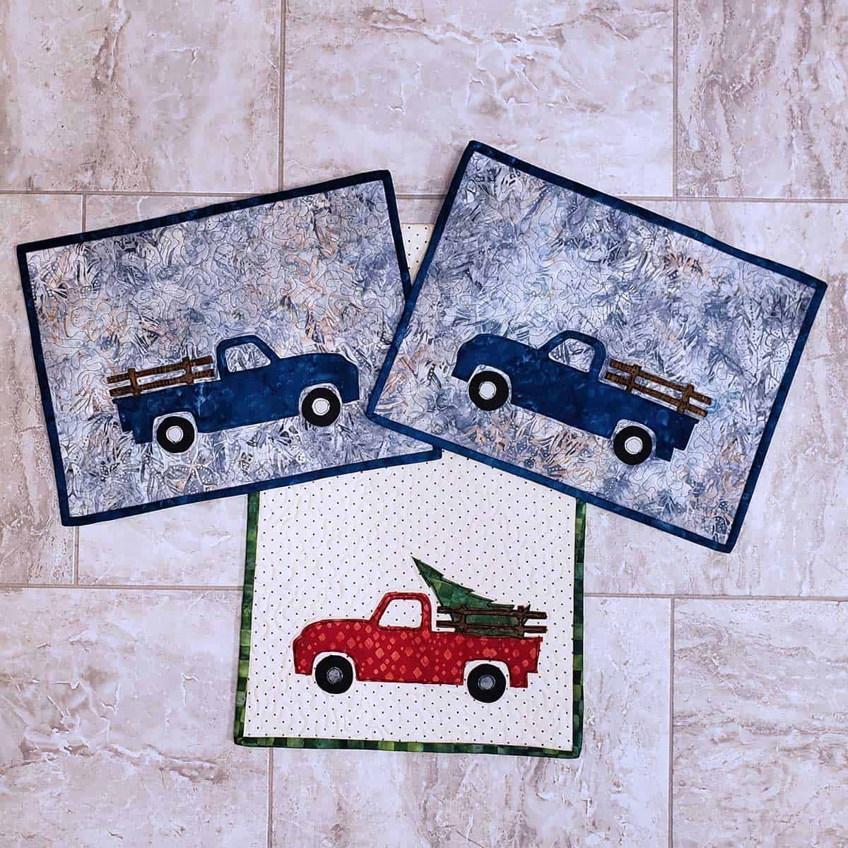 Vintage truck placemats and table runner