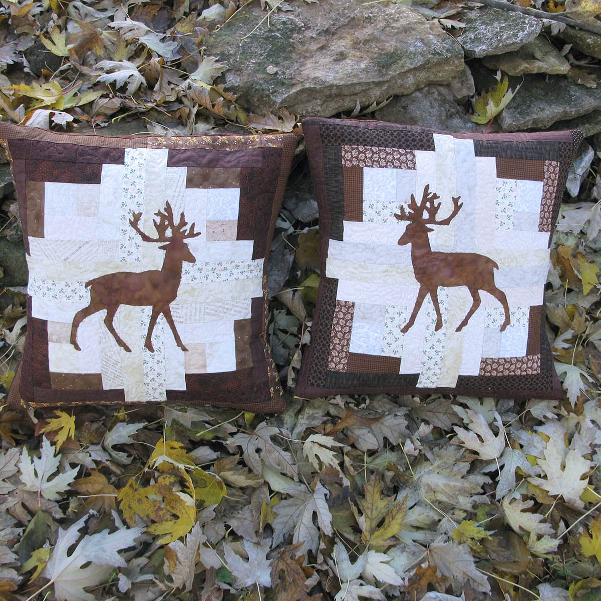 Deer pillow in the autumn leaves outside