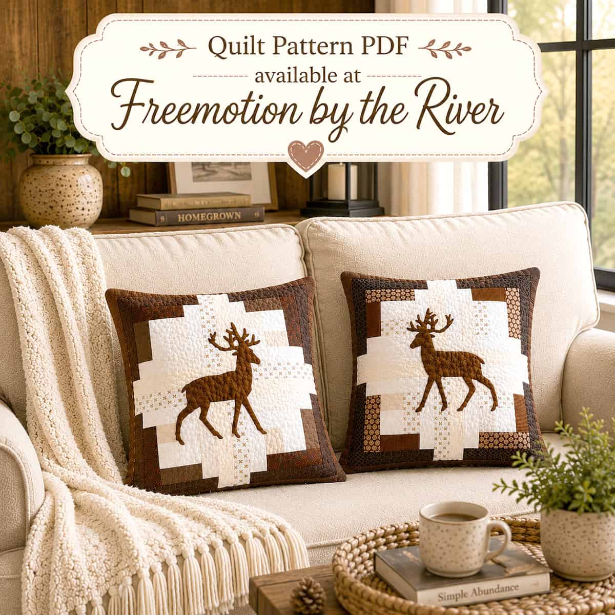 Log Cabin Deer applique pillow quilt pattern